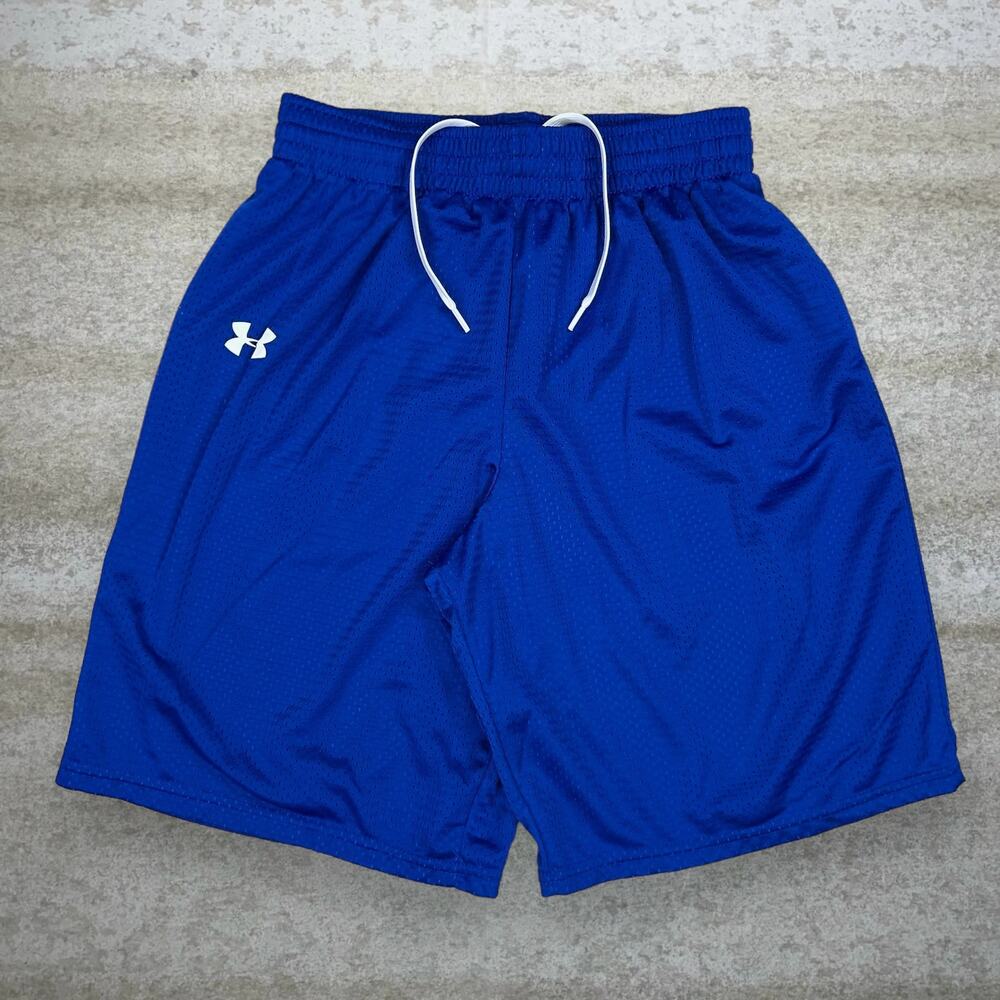 Vintage Y2K Under Armour Gym Shorts Mens S Royal Blue Polyester White 10" Inseam